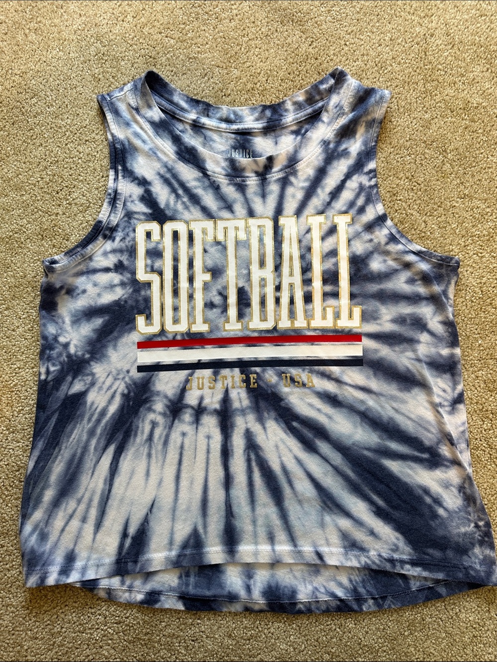 Justice Navy & White Tie-Dye Softball Tank